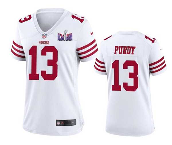 Women's San Francisco 49ers #13 Brock Purdy White Super Bowl LVIII Patch Football Stitched Jersey(Run Small),We sell and wholesale Women's San Francisco 49ers #13 Brock Purdy White Super Bowl LVIII Patch Football Stitched Jersey(Run Small) on line form chian!